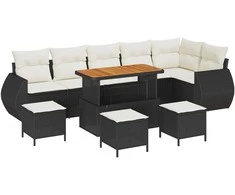 Sodo Sofų Rinkinys 10 pcs Juoda ir kreminė Poli ratanas