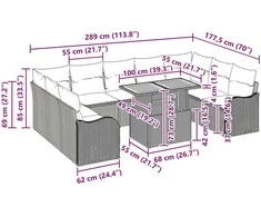 Sodo Sofų Rinkinys 10 vnt. Juoda Poli ratanas