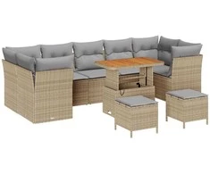 Lauko baldų komplektas Sodo Sofų Rinkinys 10 pcs Smėlio poliratanas