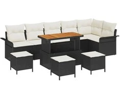 Sodo Sofų Rinkinys su pagalve 10 pcs Juoda ir kreminė