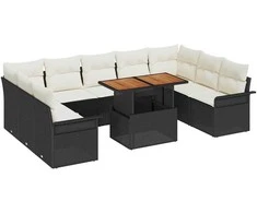 Lauko baldų komplektas Sodo Sofų Rinkinys su saugykla 10 pcs Juoda Poli ratanas
