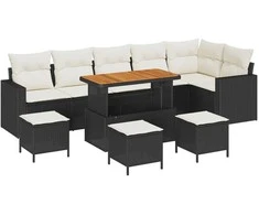 Lauko baldų komplektas Sodo Sofų Rinkinys 10 pcs Juoda poliratanas