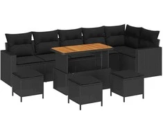 Lauko baldų komplektas Sodo Sofų Rinkinys 10 pcs Juoda poliratanas