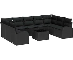 Sofos komplektas su pagalve 10 pcs Juoda Poli ratanas