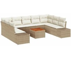 Lauko baldų komplektas Sodo Sofų Rinkinys su saugykla 10 pcs Smėlio ir balta