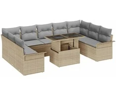 Lauko baldų komplektas Sodo Sofų Rinkinys su pagalve 10 pcs Smėlio Poli ratanas