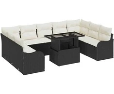 Lauko baldų komplektas Sodo Sofų Rinkinys su pagalve 10 pcs Juoda Poli ratanas