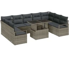 Sodo Sofų Rinkinys su saugykla 10 pcs Pilka Poli ratanas