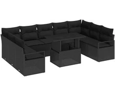 Sodo Sofų Rinkinys su saugykla 10 pcs Juoda Poli ratanas