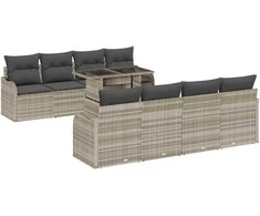 Sodo Sofų Rinkinys su pagalve 9 pcs Šviesiai pilka Poli ratanas