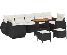 Lauko baldų komplektas Sodo Sofų Rinkinys 10 pcs Juoda poliratanas