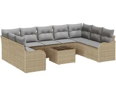 Lauko baldų komplektas Sodo Sofų Rinkinys 10 pcs smėlio ir šviesiai pilkos spalvos