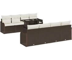 Sodo Sofų Rinkinys su pagalve 9 pcs Ruda Poli ratanas