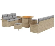 Sodo Sofų Rinkinys su pagalve 10 pcs Bežinė ir šviesiai pilka