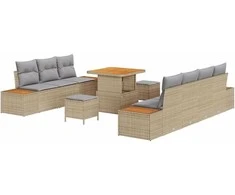 Lauko baldų komplektas Sodo Sofų Rinkinys 10 pcs Smėlio poliratanas