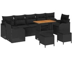 Lauko baldų komplektas Sodo Sofų Rinkinys su pagalve 10 pcs Juoda poliratanas