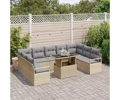 Sodo Sofų Rinkinys 10 pcs smėlio ir šviesiai pilkos spalvos