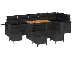 Lauko baldų komplektas Sodo Sofų Rinkinys 10 pcs Juoda poliratanas