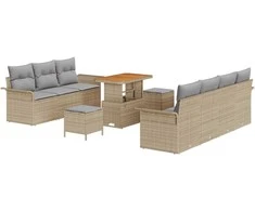 Lauko baldų komplektas Sodo Sofų Rinkinys su pagalve 10 pcs Smėlio poliratanas