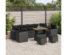 Lauko baldų komplektas Sodo Sofų Rinkinys 10 pcs Juoda poliratanas