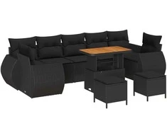 Sodo Sofų Rinkinys su pagalve su saugykla 10 pcs Juoda