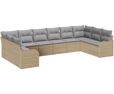 Lauko baldų komplektas Sodo Sofų Rinkinys 10 pcs smėlio ir šviesiai pilkos spalvos