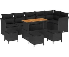 Sodo Sofų Rinkinys su pagalve su saugykla 10 pcs Juoda