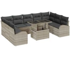Sodo Sofų Rinkinys 10 pcs Šviesiai pilka Poli ratanas