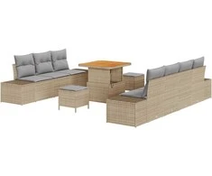Sodo Sofų Rinkinys su pagalve 10 pcs Smėlio Poli ratanas