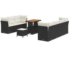 Lauko baldų komplektas Sodo Sofų Rinkinys 10 pcs Juoda poliratanas