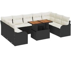 Sodo Sofų Rinkinys su pagalve 10 pcs Juoda ir kreminė
