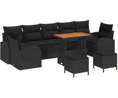 Sodo Sofų Rinkinys su pagalve su saugykla 10 pcs Juoda