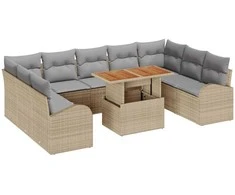 Lauko baldų komplektas Sodo Sofų Rinkinys su saugykla 10 pcs Smėlio Poli ratanas