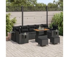Lauko baldų komplektas Sodo Sofų Rinkinys 10 pcs Juoda poliratanas