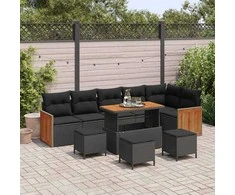 Sodo Sofų Rinkinys su pagalve 10 pcs Juoda