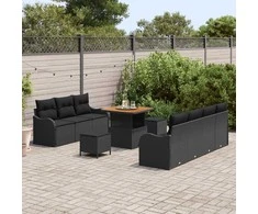 Sodo Sofų Rinkinys su pagalve su saugykla 10 pcs Juoda