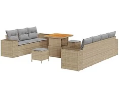 Sodo Sofų Rinkinys 10 pcs Bežinė ir šviesiai pilka Poli ratanas