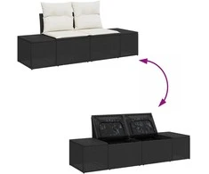 Lauko baldų komplektas Sodo Sofų Rinkinys su saugykla 10 pcs Juoda Poli ratanas