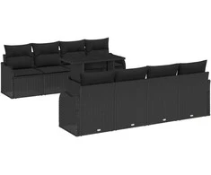 Sodo Sofų Rinkinys su pagalve 9 pcs Juoda Poli ratanas