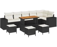 Lauko baldų komplektas Sodo Sofų Rinkinys 10 pcs Juoda poliratanas