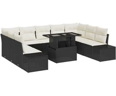 Lauko baldų komplektas Sodo Sofų Rinkinys su saugykla 10 pcs Juoda Poli ratanas