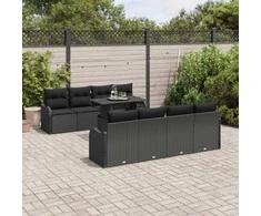 Sodo Sofų Rinkinys su pagalve 9 pcs Juoda Poli ratanas
