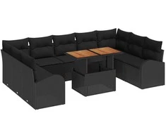 Lauko baldų komplektas Sodo Sofų Rinkinys su saugykla 10 pcs Juoda Poli ratanas