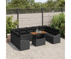 Lauko baldų komplektas Sodo Sofų Rinkinys su saugykla 10 pcs Juoda Poli ratanas