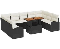 Sodo Sofų Rinkinys su saugykla 10 pcs Juoda Poli ratanas