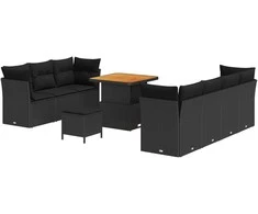 Lauko baldų komplektas Sodo Sofų Rinkinys 10 pcs Juoda poliratanas