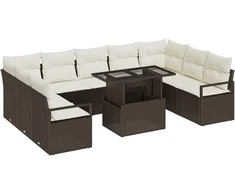 Sodo Sofų Rinkinys su saugykla 10 pcs Ruda Poli ratanas