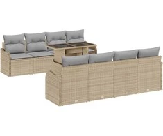Sodo Sofų Rinkinys su pagalve 9 pcs Smėlio Poli ratanas
