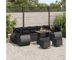 Lauko baldų komplektas Sodo Sofų Rinkinys 10 pcs Juoda poliratanas
