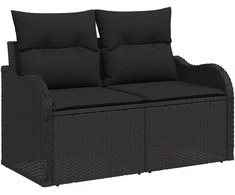 Lauko baldų komplektas Sodo Sofų Rinkinys su saugykla 10 pcs Juoda poliratanas